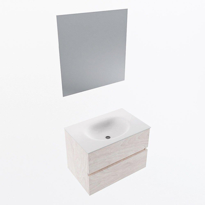 Mondiaz VICA ensemble de meuble de salle de bain - 70cm - meuble sous-vasque en aggloméré - 2 tiroirs - lavabo moon centre - sans trous de robinet - couleur talc - miroir LED - version XL 60cm de haut