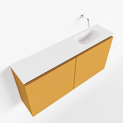 MONDIAZ TURE Toiletmeubel 100x23x50cm met 0 kraangaten 2 deuren ocher mat Wastafel Eden rechts Solid Surface Wit