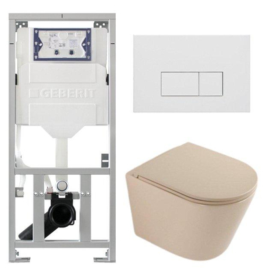 QeramiQ Dely Pack WC - 36,3x51,7cm - à fond creux - sans bride - réservoir encastré Geberit UP320 - abattant WC à fermeture douce - plaque de déclenchement blanche mate - boutons rectangulaires - beige mat