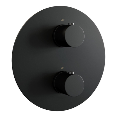 BRAUER Édition Noire thermostatique Douche de Plafond - 3-voies - rond - ensemble 82 - 30cm douche principale - bras mural courbé - douchette à main 3-fonctions - flexible de douche - coude de raccordement mural - noir mat