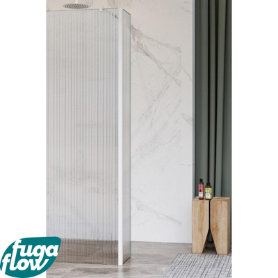 FugaFlow Eccelente Vetro zijwand - 30x200cm - ribbel glas - 8mm - met hoekprofiel - mat wit -