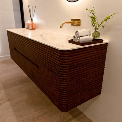 Mondiaz CIRO-DLUX Badkamermeubelset - 170x45x50cm - Solid surface wastafel Ostra - 1 wasbak Rechts - zonder kraangaten - 4 lades - Ruby