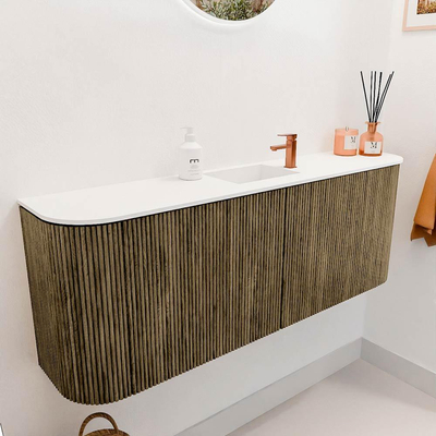 Mondiaz JOYA 113.2cm toiletmeubel - ronding links en rechts kleur Dusk - Wastafel FAYE positie Midden 1 kraangat kleur Talc.