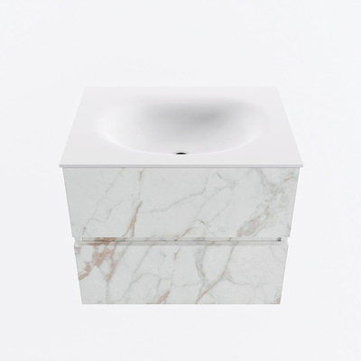 Mondiaz VICA Ensemble de meuble de salle de bain - 60cm - meuble sous-vasque carrara - 2 tiroirs - lavabo moon milieu - 1 trou de robinet - version haute de 60cm - talc