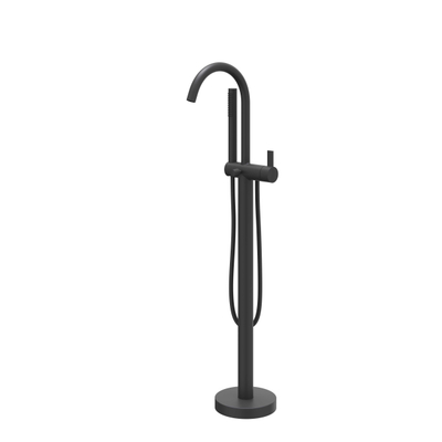 IVY Pact Robinet de baignoire sur pied - bec rotatif - 150cm - flexible de douche - douchette stick - Noir mat PED