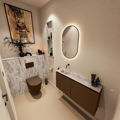 MONDIAZ TURE-DLUX 100cm toiletmeubel Rust. EDEN wastafel Glace positie links. Zonder kraangat.