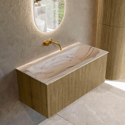 MONDIAZ KURVE-DLUX Meuble de salle de bains 100 cm couleur Dusk avec 1 tiroir et 0 porte. Lavabo BIG MEDIUM Central sans trou de robinet Nata.