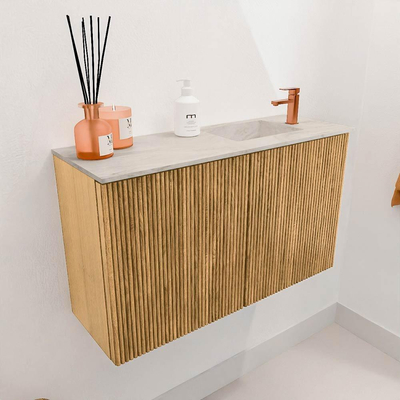 Mondiaz JOYA-DLUX 70cm toiletmeubel - kleur Oak - Wastafel FAYE positie Rechts 1 kraangat kleur Ostra.