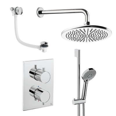 Crosswater MPRO Ensemble de douche pluie encastré - 2 poignées - vidage de baignoire - pomme de douche 30 cm - douchette - barre de douche - bras mural - chrome