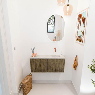 Mondiaz JOYA-DLUX 90cm toiletmeubel - kleur Dusk - Wastafel FAYE positie Rechts Zonder kraangat kleur Ostra.