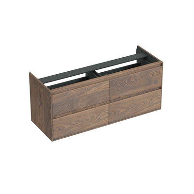 Forzalaqua Reno 2.0 meuble sous-lavabo 140x51x60cm avec 4 tiroirs sans poignées à fermeture en douceur Chêne massif Havanna