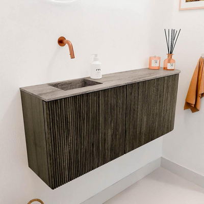 Mondiaz JOYA-DLUX 101.6cm toiletmeubel - ronding rechts kleur Shadow - Wastafel FAYE positie Links Zonder kraangat kleur Oza.