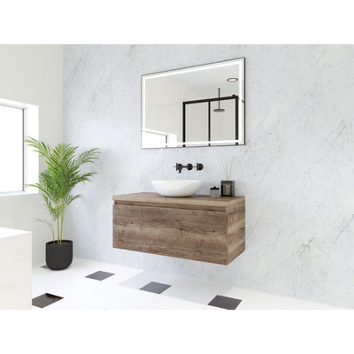 HR badmeubelen Matrix 3D Ensemble meuble de salle de bains 100cm 1 tiroir sans poignée avec profil de préhension en couleur Charleston avec plan de dessus Charleston