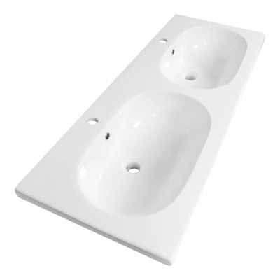 Saniclass Palermo Meuble lavabo - 120x47x3.5cm - trop-plein - 2 lavabos gauche/droite - 2 trous de robinet - céramique - blanc