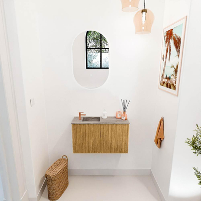Mondiaz JOYA-DLUX 70cm toiletmeubel - kleur Oak - Wastafel FAYE positie Links 1 kraangat kleur Oza.
