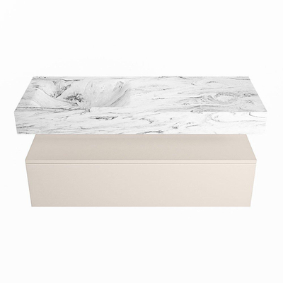 Mondiaz ALAN-DLUX Ensemble de meuble - 120cm - meuble Linen mat - 1 tiroir - Lavabo Cloud Glace suspendu - vasque Gauche - 0 trous de robinet