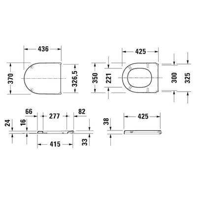 Duravit Starck 3 WC-zitting - 37x43.6x3.8cm - Kunststof - glans wit OUTLETSTORE