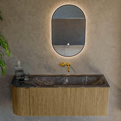 Mondiaz KURVE-DLUX Badkamermeubelset - 125x46x40cm - 1 lade - 1 deur - wastafel solid surface - rechts - zonder kraangat - Dusk