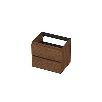 INK Wastafelonderkast - 60x45x52cm - 2 lades - greeploos - met houten keerlijst - MDF - Warm walnoot