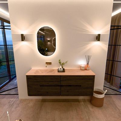 Mondiaz CIRO-DLUX Meuble de salle de bains - 150x45x50cm - Plan vasque Solid surface Saba - 1 vasque à gauche - sans trous de robinetterie - 4 tiroirs - Shadow