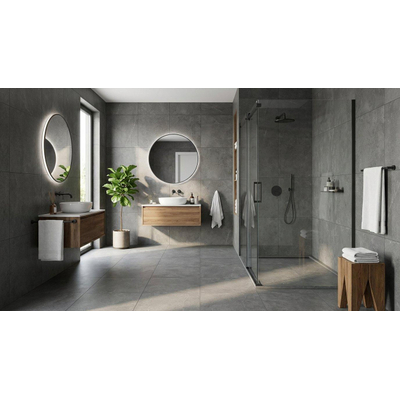 FugaFlow Eccelente Vetro douche à l'italienne salle de bain - 30x200cm - verre strié - bras mural - gunmetal
