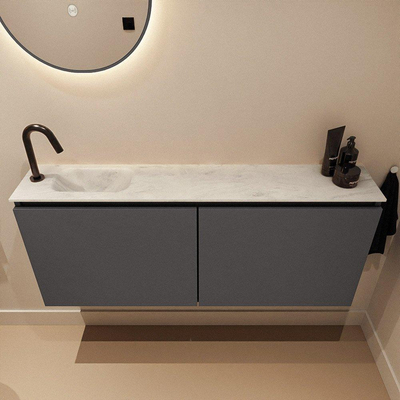 MONDIAZ TURE-DLUX meuble de toilettes 120cm Dark Grey. EDEN lavabo Opalo position gauche. Avec 1 trou de robinet.
