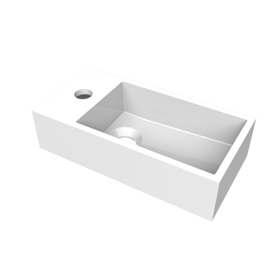 Arcqua Flair lave-mains - 36x18x9cm - marbre de synthèse - 1 trou de robinet - à gauche - blanc brillant