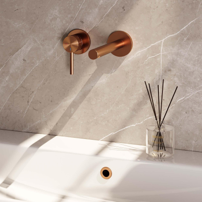 BRAUER Copper Carving Wastafelmengkraan inbouw - rechte uitloop rechts - hendel lang smal carving - inclusief inbouwdeel - model A2 PVD - geborsteld koper