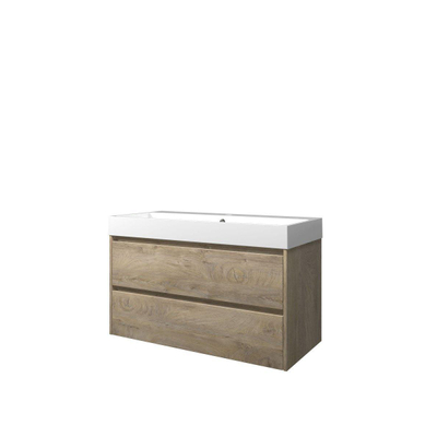Proline loft ensemble de meubles de salle de bains 100x46x62cm meuble chêne brut symétrique avec 1 trou pour robinet polystone blanc brillant