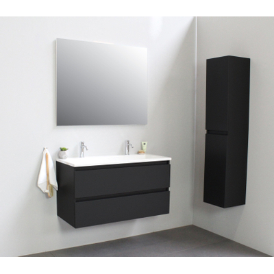 Basic Bella Meuble salle de bains avec lavabo acrylique Blanc 100x55x46cm 2 trous de robinet Noir mat