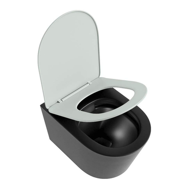 Mondiaz LAVIE WC suspendu – sans bride – 36 x 53 cm – avec abattant softclose – Urban (noir), abattant Greey (vert clair/gris)