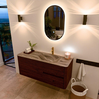 Mondiaz CIRO-DLUX Ensemble de meubles de salle de bains - 120x45x50cm - Vasque solid surface Sombra - 1 lavabo à droite - 1 trou de robinet - 2 tiroirs - Ruby
