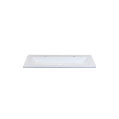 HR Badmeubelen Thin lavabo pierre artificielle 100,5x2x45,5cm blanc mat 2 trous de robinet
