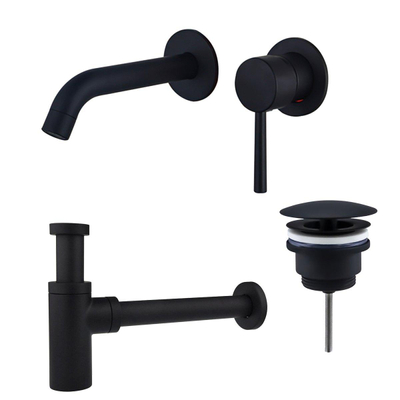 Fortifura Calvi wastafelkraanset - inbouw - voorsprong 17.8cm - met open waste - mat zwart