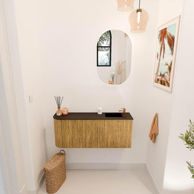 Mondiaz JOYA 101.6cm toiletmeubel - ronding links kleur Oak - Wastafel FAYE positie Rechts 1 kraangat kleur Urban.