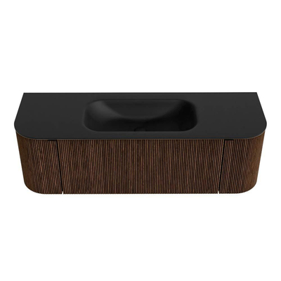 MONDIAZ KURVE Meuble de salle de bains 140 cm avec module 25 Len R couleur Walnut avec 1 tiroir et 2 portes. Lavabo BIG SMALL central 1 trou de robinet Urban.