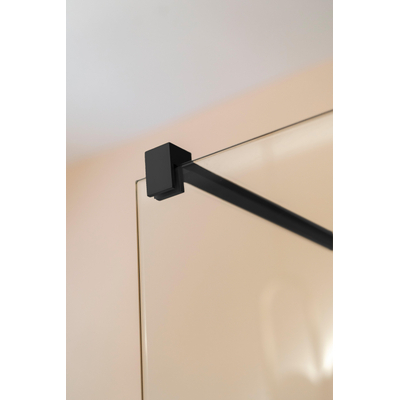 Fortifura Galeria Douche à l'italienne - 100x200cm - verre clair - anticalcaire - verre de sécurité 8mm - 2 parois latérales 30cm - avec bras muraux et profilés d'angle - Noir mat