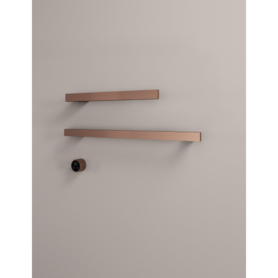 Hotbath &MORE Handdoekradiator - 80x38cm - vierkant - 2 stangen 80cm en 50cm - horizontaal - met schakelaar - PVD - geborsteld koper