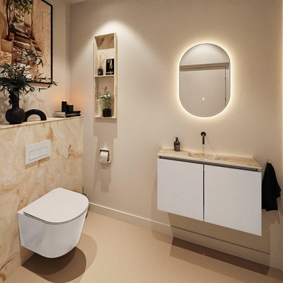MONDIAZ TURE-DLUX Meuble toilette - 80cm - Linen - EDEN - vasque Frappe - position centrale - sans trou de robinet