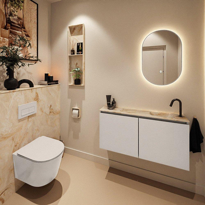 MONDIAZ TURE-DLUX Meuble toilette - 100cm - Linen - EDEN - vasque Frappe - position droite - 1 trou de robinet