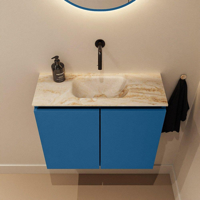 MONDIAZ TURE-DLUX Meuble de toilettes 60cm Jeans. EDEN lavabo Frappe position milieu. Sans trou de robinet.