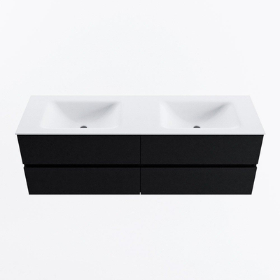 MONDIAZ VICA meuble sous lavabo 150cm Urban 4 tiroirs. Lavabo CLOUD double 2 trous de robinet, couleur Talc.