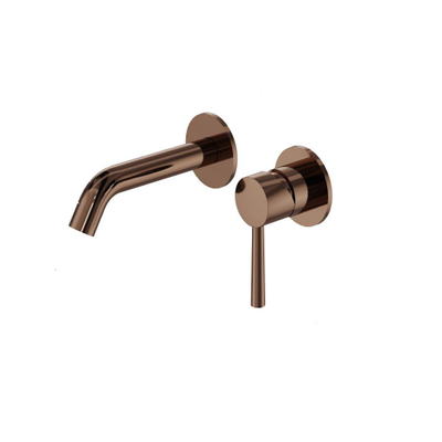 Fortifura Calvi Slim Ensemble robinetterie de lavabo - robinet de lavabo encastré - bonde always open - siphon design abaissé - Cuivre brossé PVD (Cuivre)