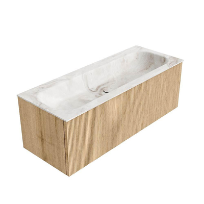 MONDIAZ KURVE-DLUX 120cm Meuble salle de bain - couleur Oak - 1 tiroir - vasque BIG LARGE centre - 2 trous de robinet - couleur Frappe