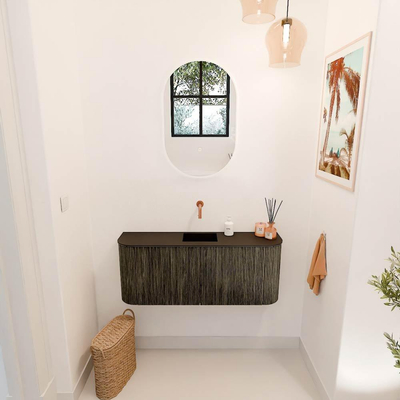 Mondiaz JOYA 103.2cm meuble de salle de bains - arrondis gauche et droite couleur Shadow - Vasque FAYE position Milieu Sans trou de robinet couleur Urban