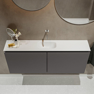 MONDIAZ TURE Toiletmeubel 120x23x50cm met 0 kraangaten 2 deuren dark grey mat Wastafel Eden midden Solid Surface Wit
