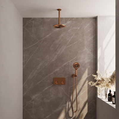 BRAUER Copper Edition Douche de pluie thermostatique encastrée - boutons-poussoirs - SET 59 - tête de douche 20 cm - bras de plafond - douchette 3 jets - flexible de douche - coude de raccordement mural - cuivre brossé PVD