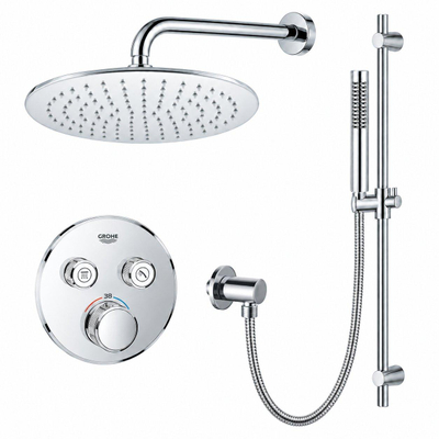 Grohe - Adema Rise regendoucheset – Ø25 cm hoofddouche – 20 cm gebogen wandarm – staafhanddouche – glijstang 90 cm – chroom