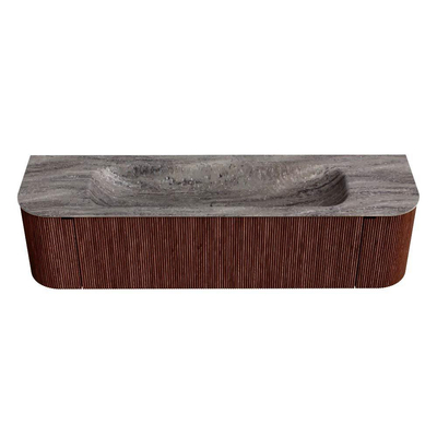 MONDIAZ KURVE-DLUX Meuble de salle de bains 170cm arrondi Gauche + Droite couleur Ruby avec 1 tiroir et 2 portes. Lavabo BIG LARGE Central sans trou de robinet Oza.