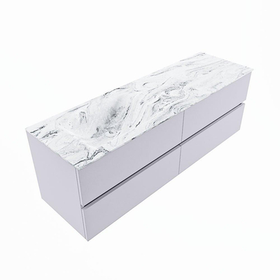 Mondiaz VICA-DLUX Ensemble de meuble de salle de bain - 150cm - meuble sous-vasque cale - 4 tiroirs - lavabo encastré cloud gauche - sans trous de robinet - version haute de 60cm - glace